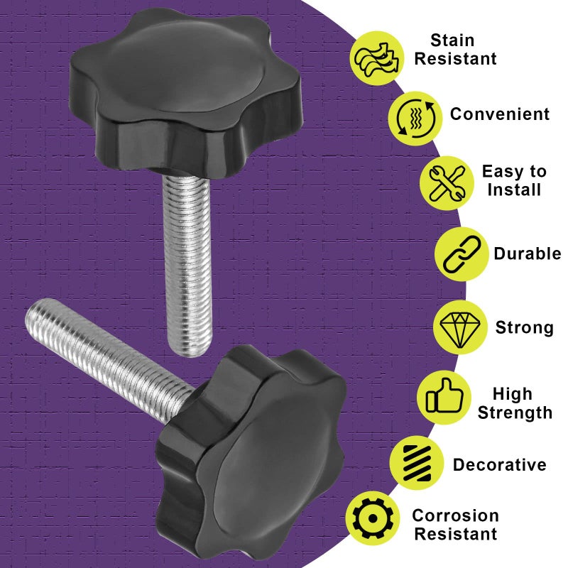 LifCratms M8 x 40mm Thread Star Knob 2Pcs, Plastic Hex Shaped Clamping Knob Handle Hand Tightening Screw for Umbrella Base Replacement - Image 4